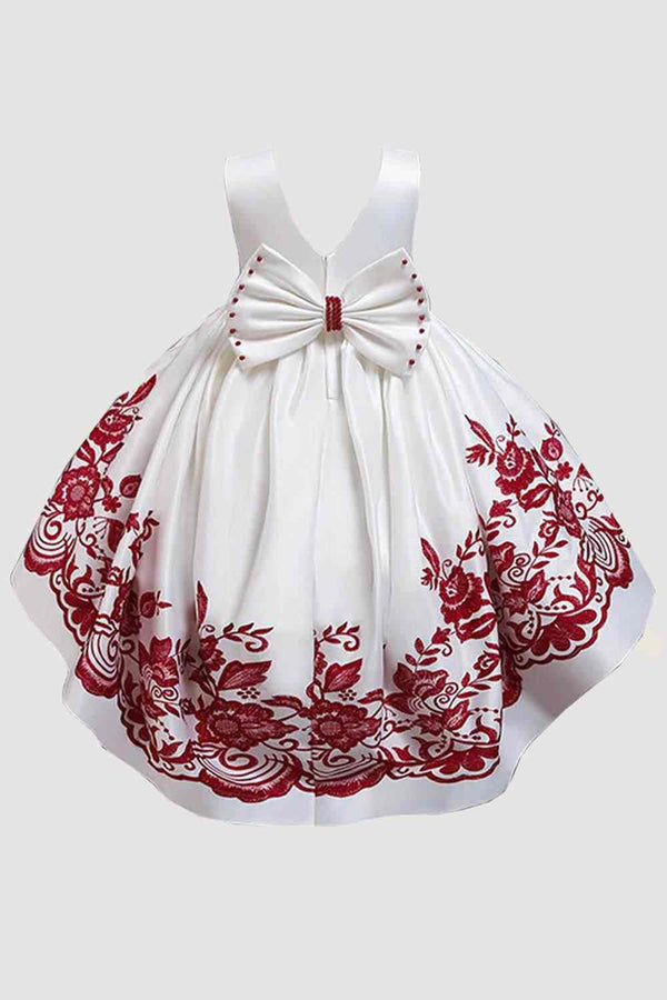 Red Floral Flocked Party Dress - 
