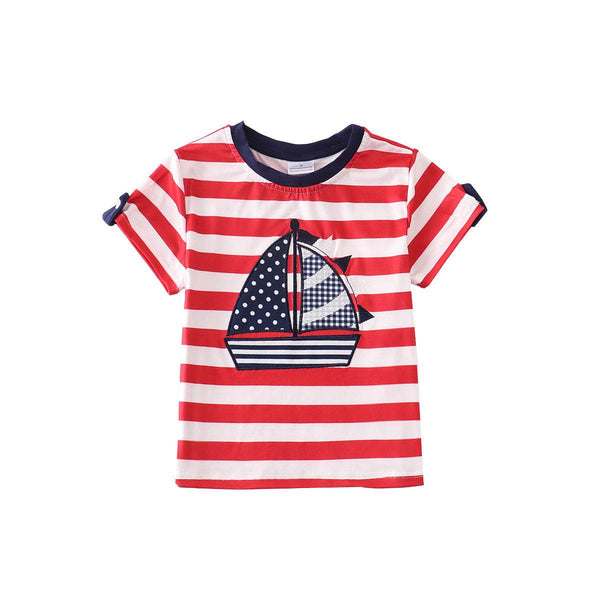 Red Stripe Boys Sailboat Shirt - 