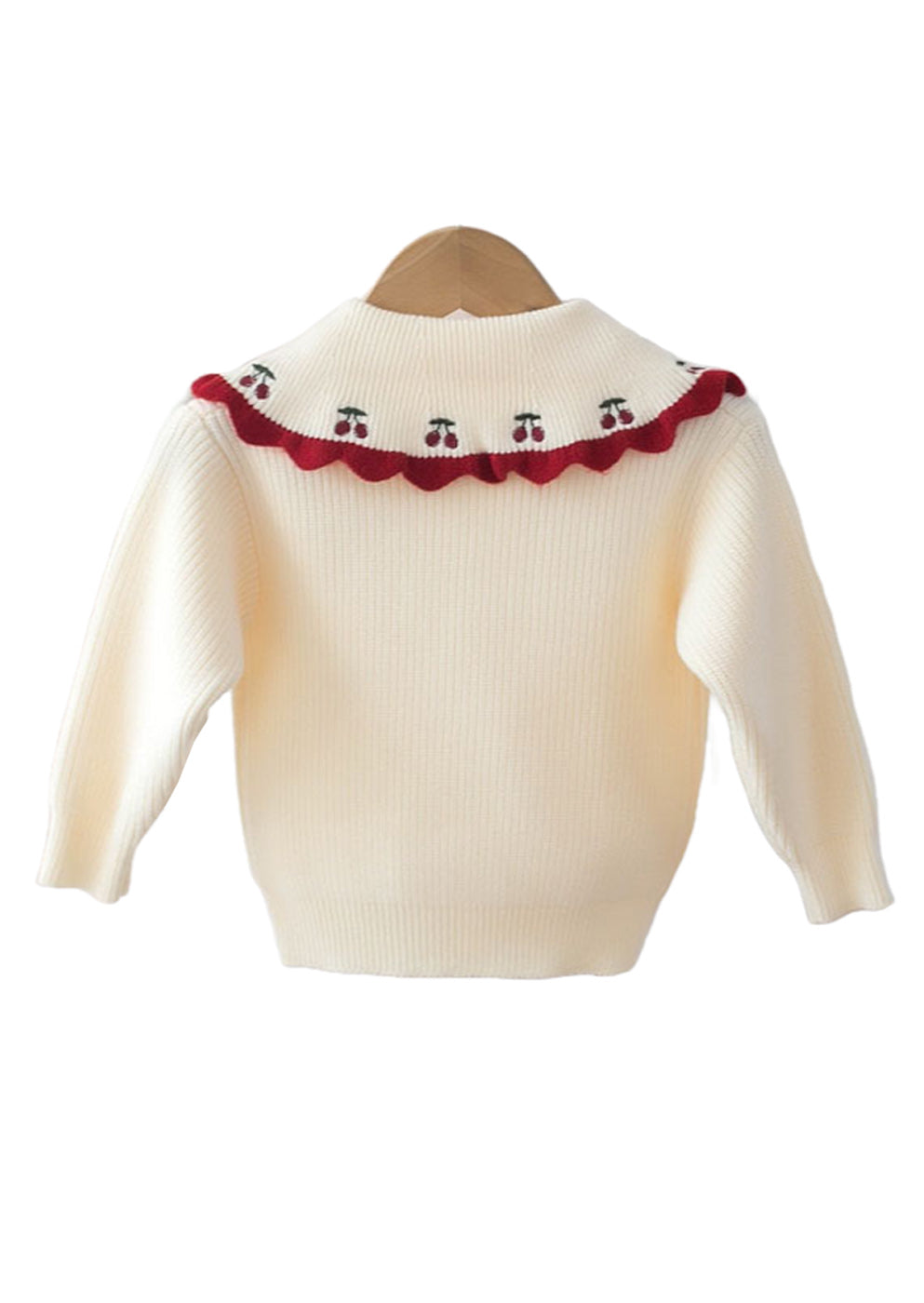 GIRLS - Cream/Red Girls Embroidered Collar Sweater - Hannah Rose Vintage Boutique