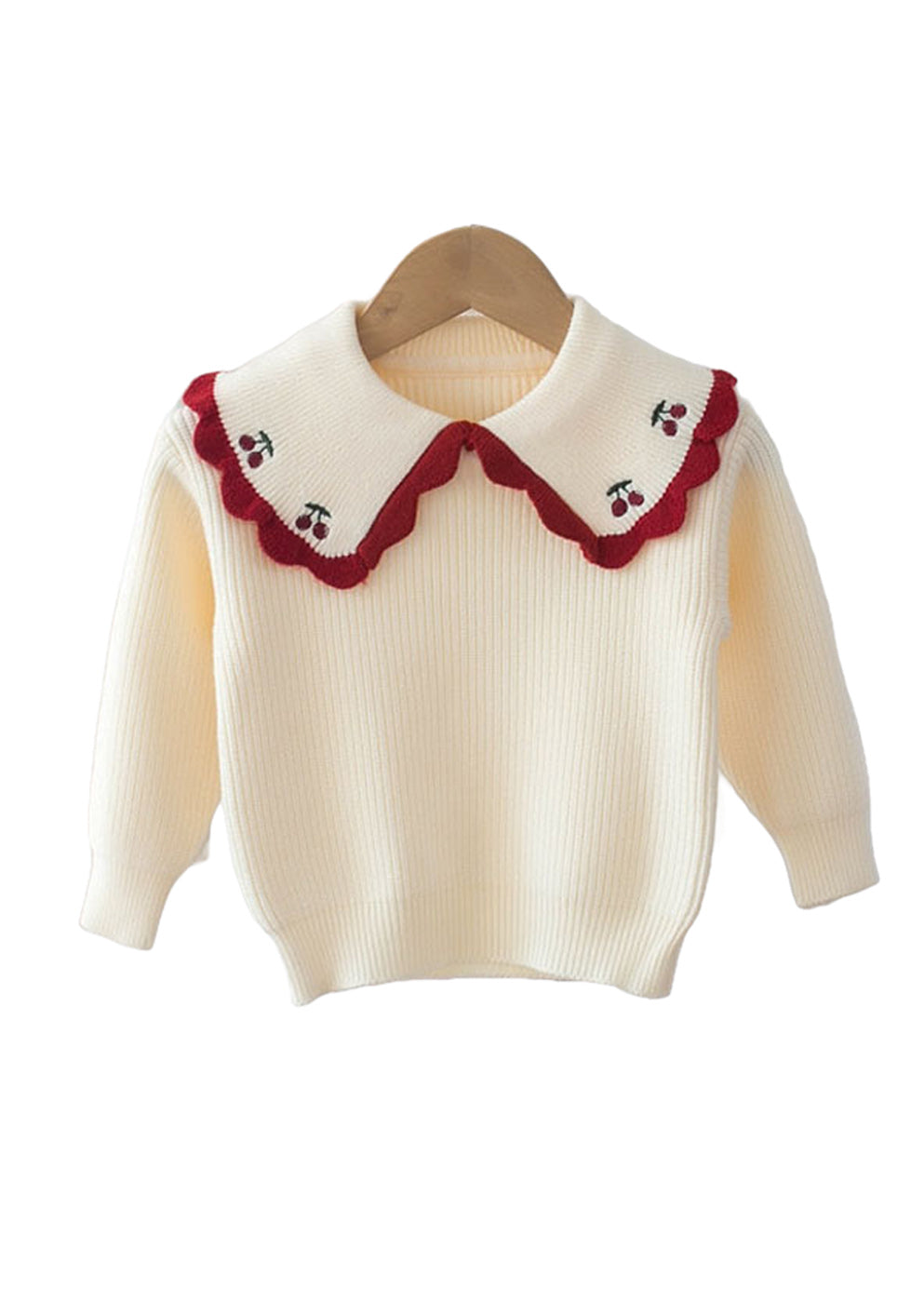 Red Girls Embroidered Collar Sweater - Hannah Rose Vintage Boutique