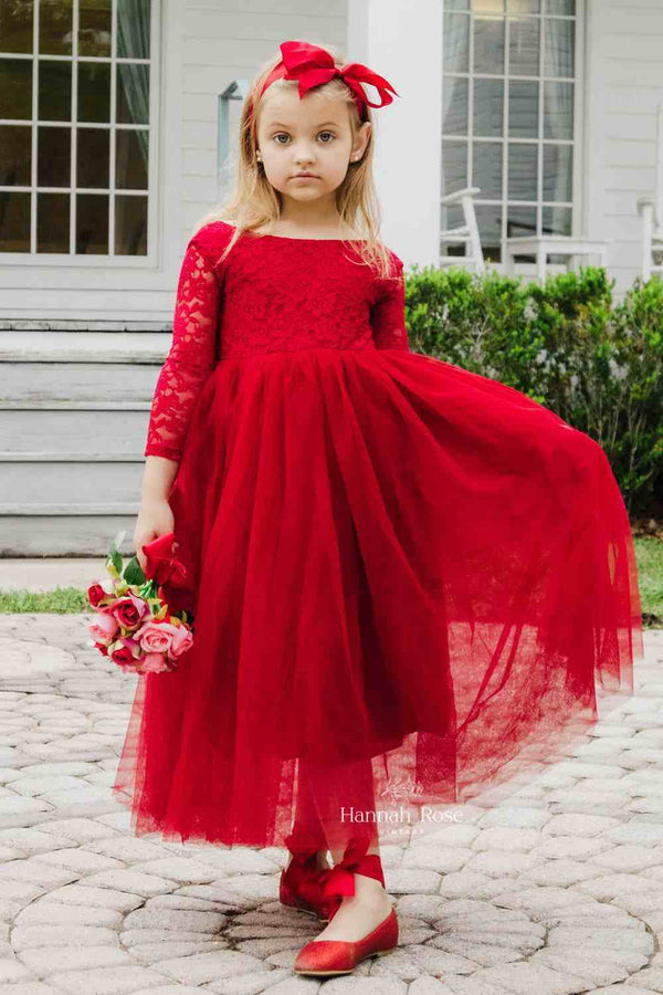 Red Boho Flower Girl Dress - Elegant Children's Wedding Attire Red Boho Flower Girl Dress - Elegant Children's Wedding Attire