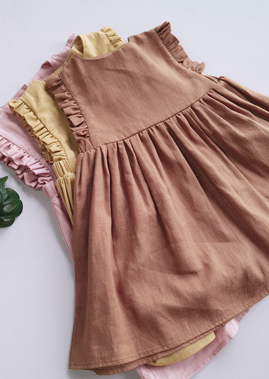 GIRLS - Annie Rustic Vintage Brown Linen Dress - Hannah Rose Vintage Boutique