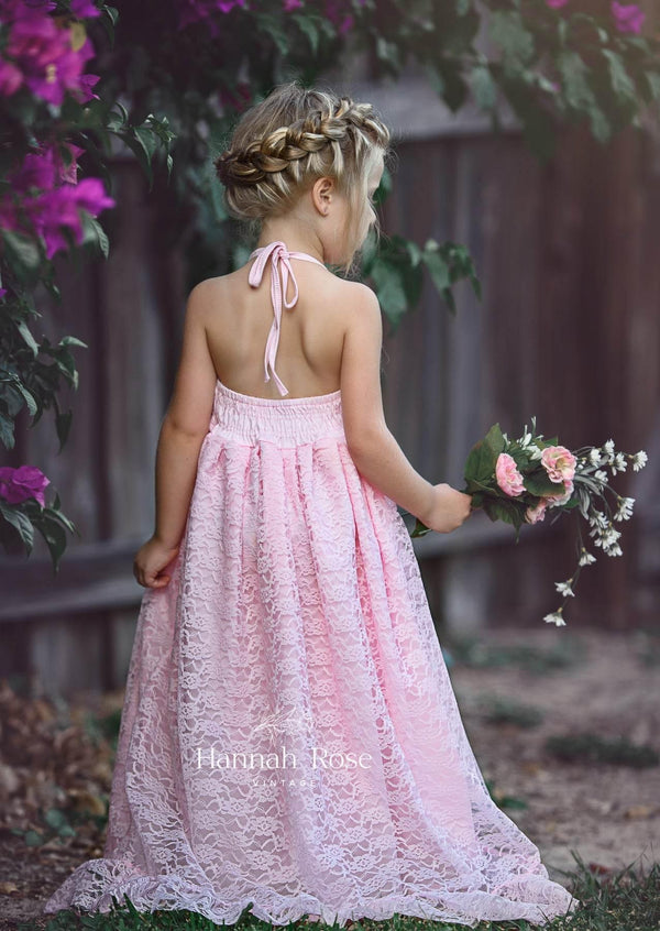 Sia Pink Lace Maxi Dress for Weddings - 