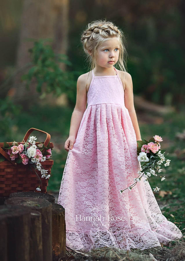 Sia Pink Lace Maxi Dress for Weddings - 