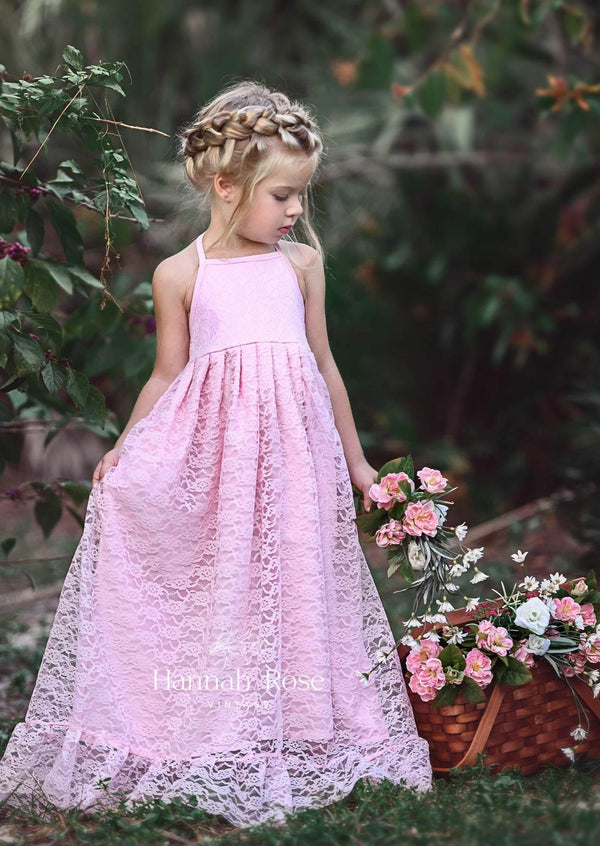 Sia Pink Lace Maxi Dress for Weddings - 