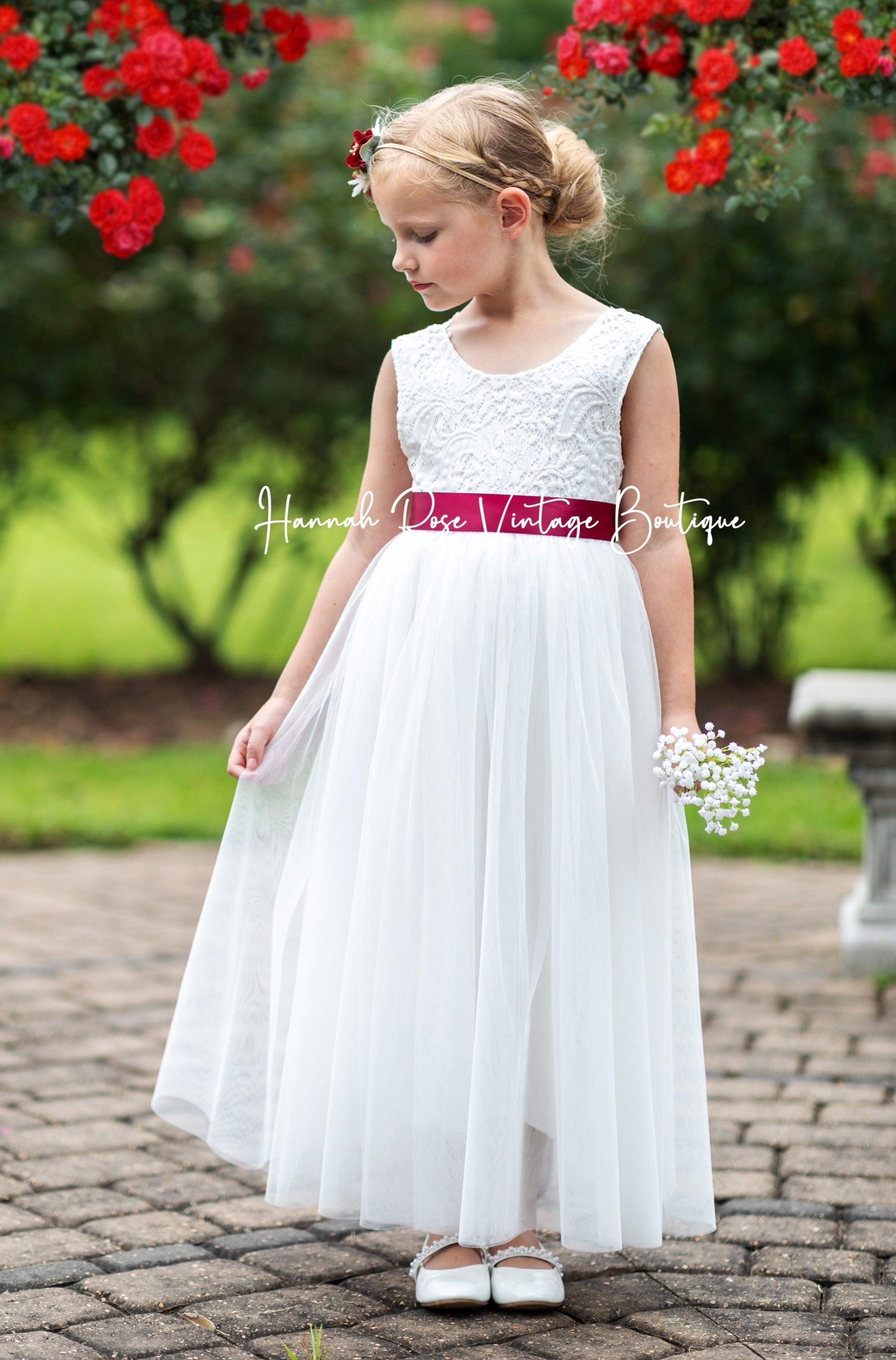 sleeveless white flower girl dress