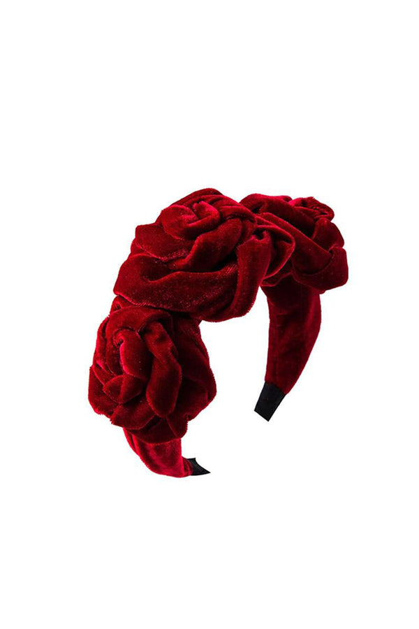 GIRLS - Velvet Rosette Headband Deep Red - Hannah Rose Vintage Boutique