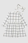 White Windowpane Check Dress with Headband - 