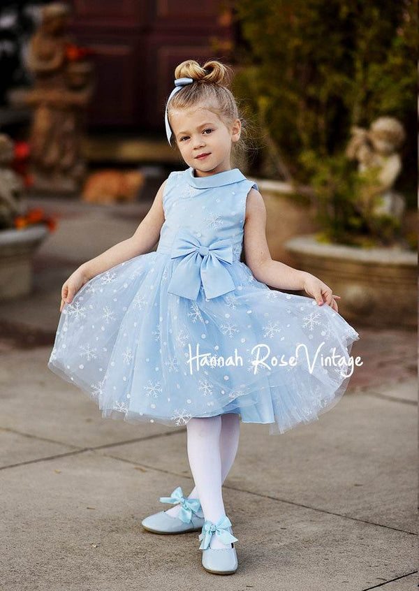 Toddler & Girls Snowflake Dress in Blue, Pink or Burgundy