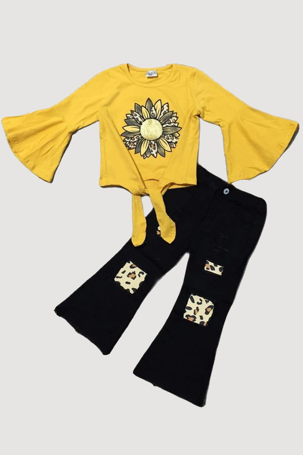 GIRLS - Yellow Sunflower Jeans and Top Set - Hannah Rose Vintage Boutique